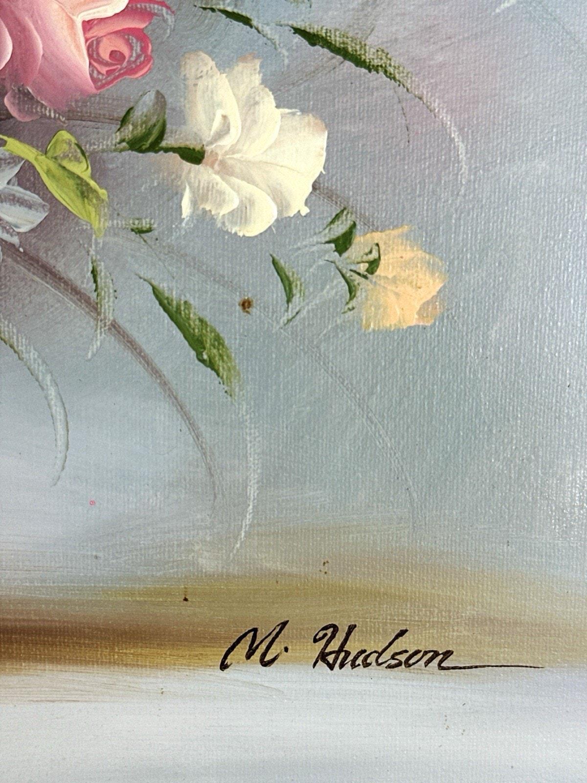 Vintage Floral Oil Painting Signed M Hudson Roses Still Life Framed ...