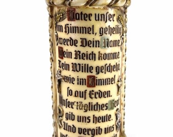Vintage German Lord’s Prayer Wax Candle “Vater Unser” Religious Pillar 9”