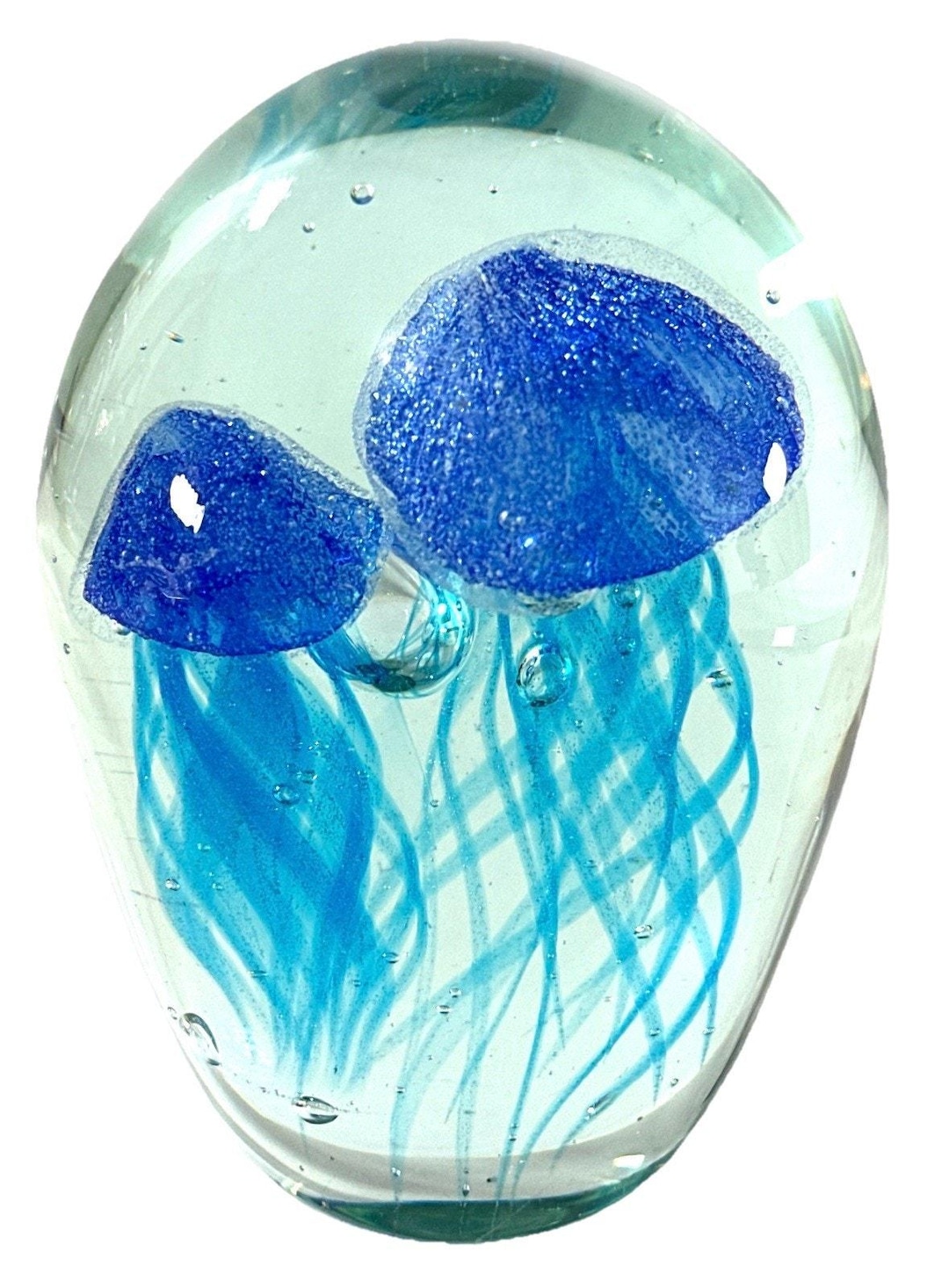Hand Blown Art Glass Jellyfish Sculpture Blue Ocean Paperweight 5” - Etsy