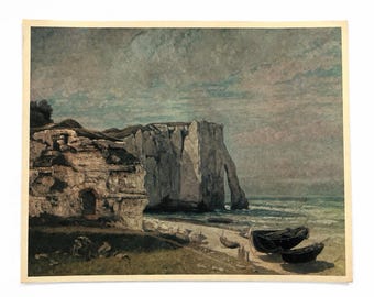 Vintage Gustave Courbet Cliffs at Étretat Print 18.25x14.75 Coastal Seascape Art