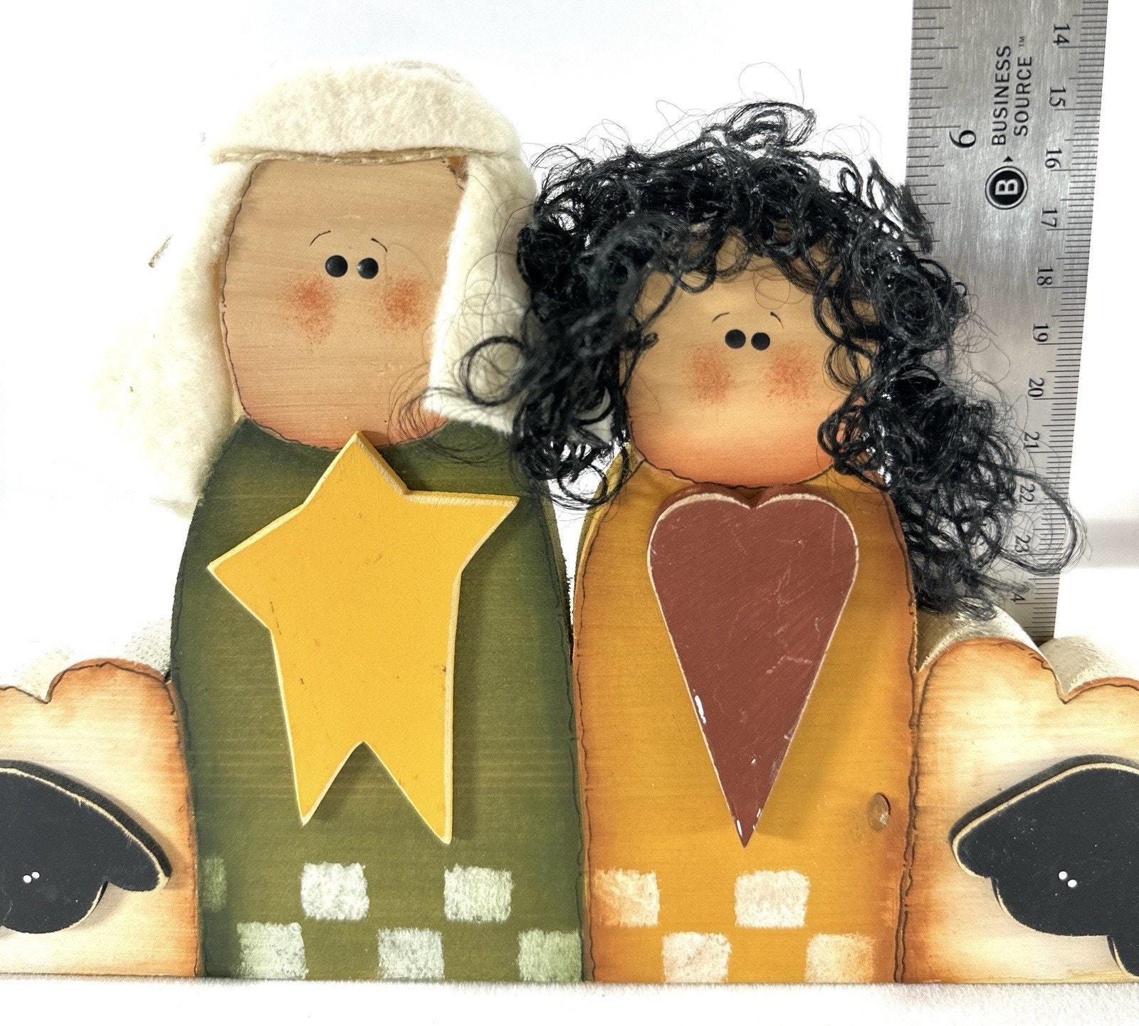 Primative Nativity Handmade Wooden Folk Art Nativity Set With Star Mary Joseph Baby Jesus ...