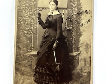 Antique Cabinet Card Photo Victorian Woman Umbrella Santa Rosa CA Schramm