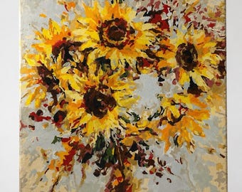 Original Acrylic Sunflower Floral Painting on Canvas 16x20 Impressionist Art