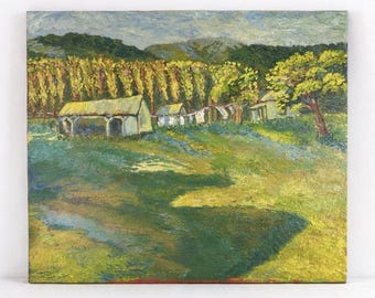 Original Oil Painting Landscape 24x20 “Green Valley” Impressionist Vineyard Farm