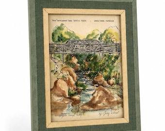 Judy Wilmot ondertekende print Footbridge Over Angels Creek Angels Camp, CA ingelijste kunst