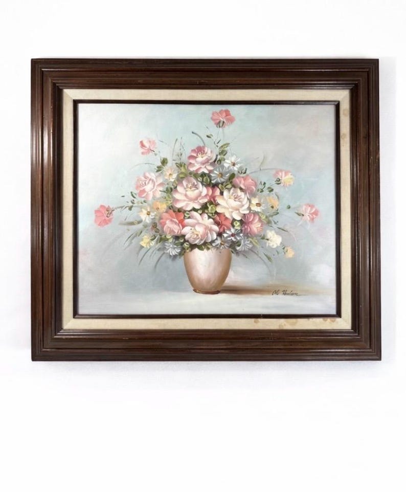 Vintage Floral Oil Painting Signed M Hudson Roses Still Life Framed ...