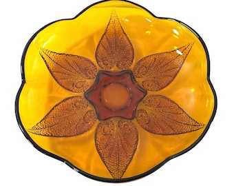 Bol vintage Anchor Hocking Renaissance Gold 8" en verre ambré, motif pétale de fleur