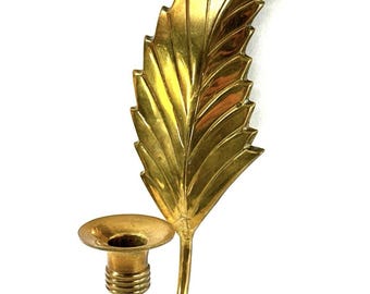 Aplique de pared vintage de latón con forma de hoja y portavelas, estilo Hollywood Regency de la India, 28 cm (11 pulgadas)