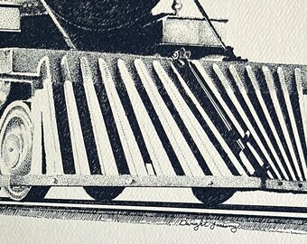 Jupiter Locomotive Ink Drawing Lithograph Signed Dwight Yassany