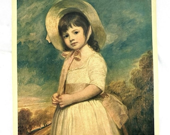 Vintage viktorianischer Stil Mädchen Portrait Print Bonnet Kind Cottage Art 18x15