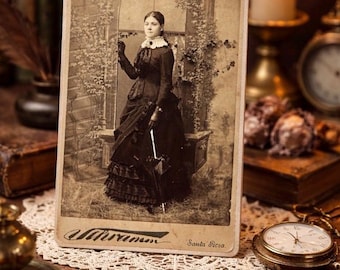 Antique Cabinet Card Photo Victorian Woman Umbrella Santa Rosa CA Schramm