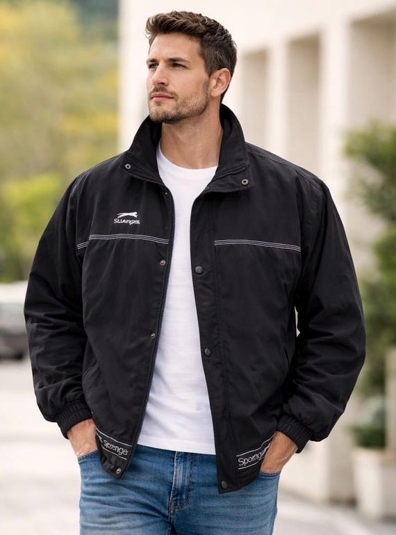 Vintage Slazenger Sports Jacket Black Size 105 Zip Snap Front
