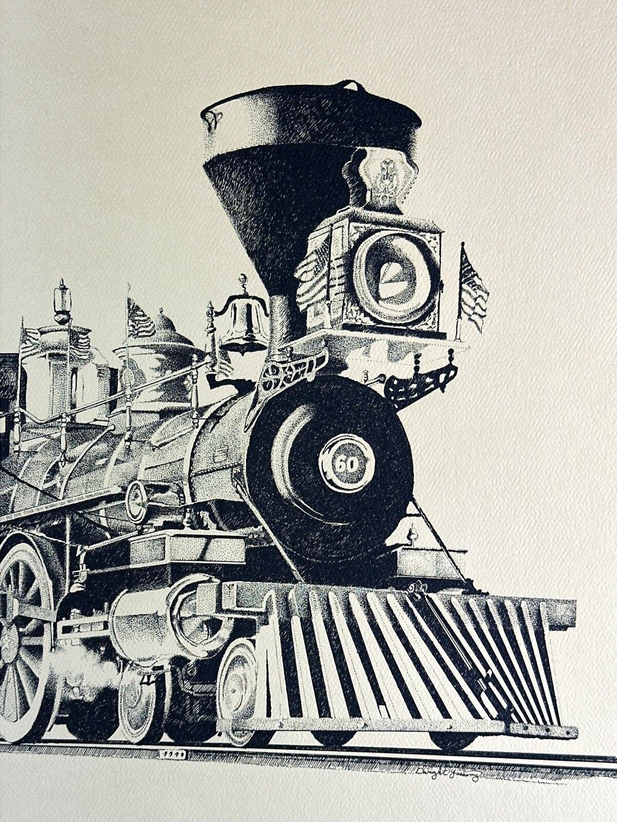 Jupiter Locomotive Ink Drawing Lithograph Signed Dwight Yassany