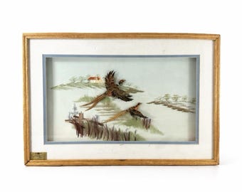 Cuadro decorativo de pared vintage CAC Feather Art con faisán en 3D, escena de aves, enmarcado, 18x12 pulgadas.