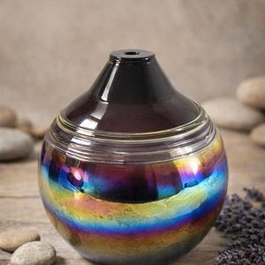 Jarrón difusor de aceite de popurrí de vidrio artístico iridiscente de California Glass Studio de 5 pulgadas