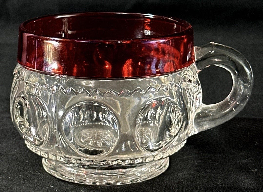 Antique Ruby Stain EAPG Glass Souvenir Mug – World’s Fair Era – Oval ...