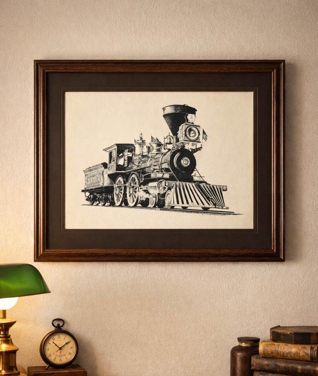 Jupiter Locomotive Ink Drawing Lithograph Signed Dwight Yassany