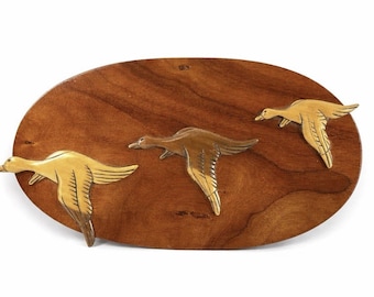 Vintage Hand Carved Wood Duck Wall Plaque Flying Geese Signed RWK 1982 14.5”