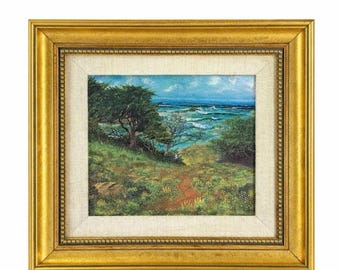 George J Bleich Carmel by the Sea, lámina texturizada enmarcada, arte costero de California.