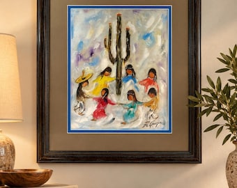 Vintage Ted DeGrazia Saguaro Dancers Framed Art Print Southwestern 18x21