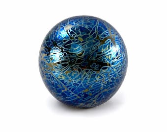 Isle of Wight Studio Glass Paperweight Blue Iridescent Hand Blown England 2.25”