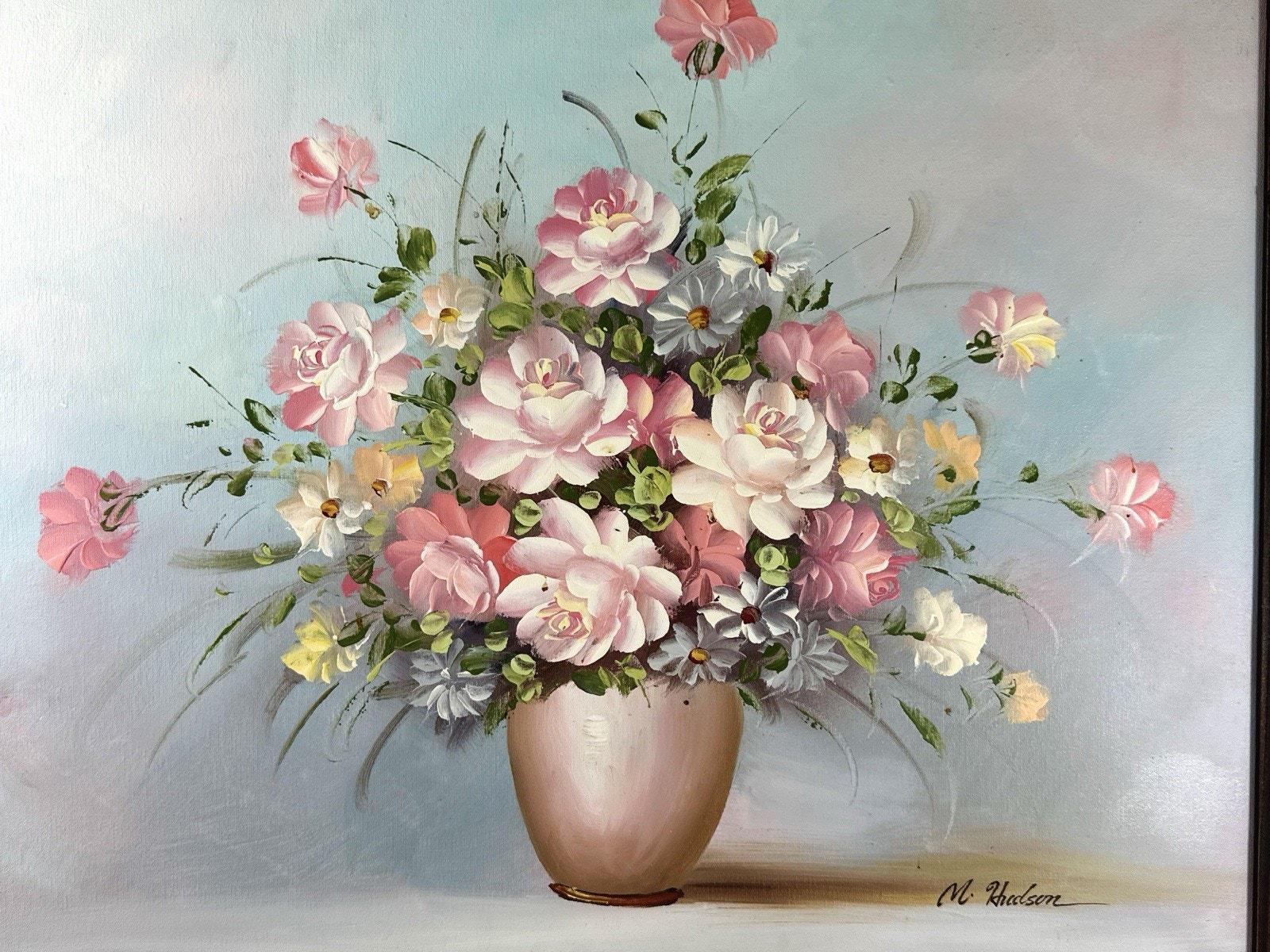 Vintage Floral Oil Painting Signed M Hudson Roses Still Life Framed ...