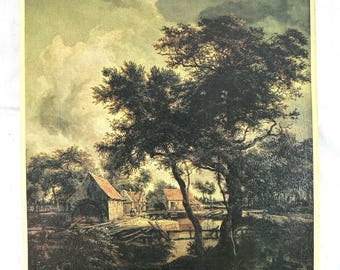 Vintage Art Print The Water Mill Meindert Hobbema Dutch Landscape 18x15