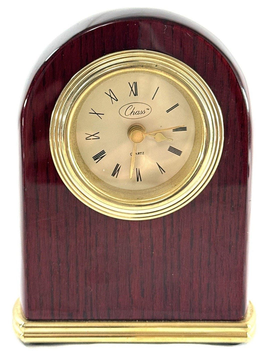 Chass Quartz Desk Clock Faux Wood Arch Mantel Style Roman Numerals ...