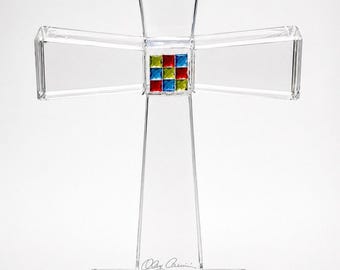 Oleg Cassini Glass Cross Bless This House Crystal Cross Religious Gift Christian Home Decor Standing Cross 7 Inch
