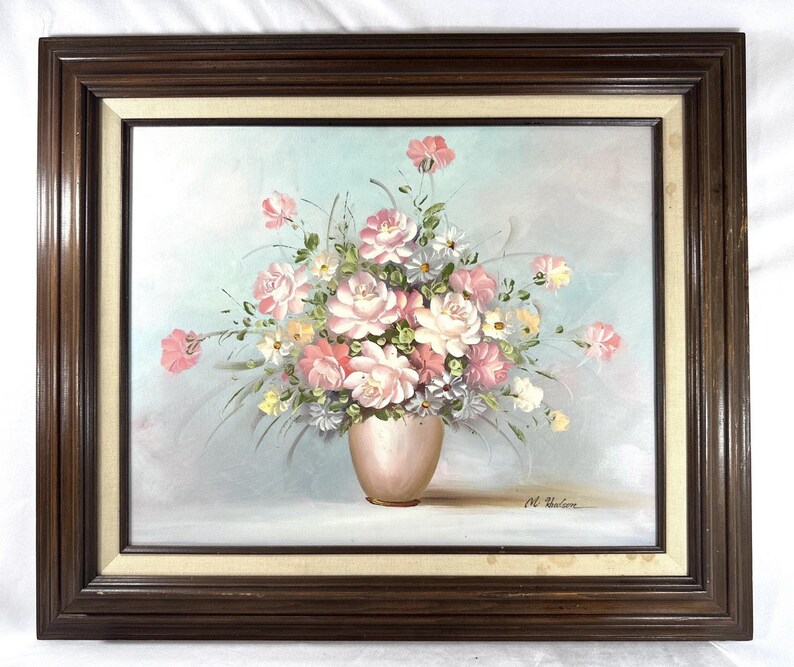 Vintage Floral Oil Painting Signed M Hudson Roses Still Life Framed ...