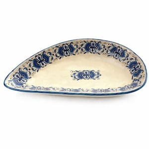 Bol para servir italiano azul y blanco Meridiana Ceramiche Plato triangular vintage 40 cm Decoración costera