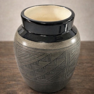 Maxine Clark Navajo Blackware Pottery Vase 5” Hand Etched Signed Southwest Art