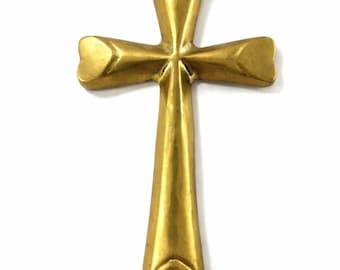 Vintage Solid Brass Wall Cross 7” Heavy Minimalist Modern Christian Decor