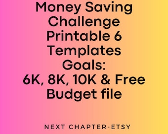 Money Saving Challenge Printable (6K, 8k, 10K) | 6 Templates | Savings Tracker | Savings Planner