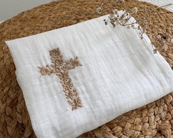 Customizable baby hydrophilic cotton christening stole, Maxi cotton gauze swaddle christening swaddle christening handkerchief