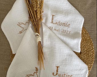 Customizable baby baptism stole scarf in white cotton gauze
