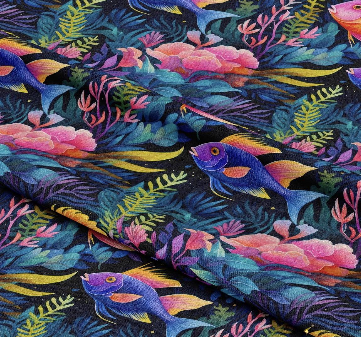 Colorful Reef Fish Upholstery Fabric – Bold Tropical Ocean Printed ...