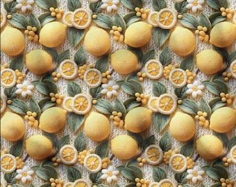 3D Lemon Knit Texture Upholstery Fabric: Citrus Home Decor Print Fabric by the Yard