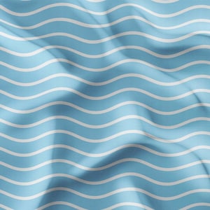 Blue & White Wavy Strip Pattern Upholstery Print Fabric, Ocean Home Decor Fabric,Curtain Furniture Chair Sofa Upholstery Fabric by the Yard