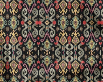 Black Ikat Pattern Upholstery Print Fabric, Ethnic Home Decor Fabric, Curtain Furniture Chair Sofa Upholstery Fabric by the Yard