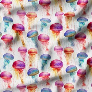 White Phosphorus Jellyfish Pattern Upholstery Print Fabric, Sea Home Decor Fabric,Curtain Furniture Chair Sofa Upholstery Fabric by the Yard