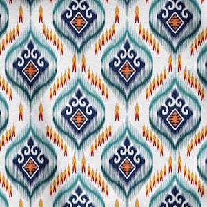 Blue Ikat Pattern Upholstery Print Fabric, Ethnic Home Decor Fabric, Curtain Furniture Chair Sofa Upholstery Fabric by the Yard