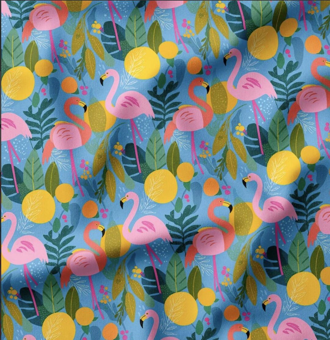 Flamingo Tropical Upholstery Fabric – Colorful Bird & Citrus Pattern ...