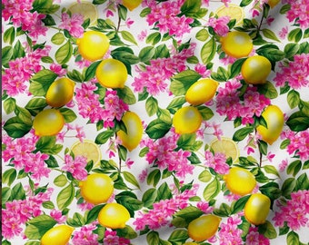 Pink Flowers Lemon Pattern Upholstery Print Fabric, Floral Home Decor Fabric,Curtain Furniture Chair Sofa Upholstery Fabric by the Yard