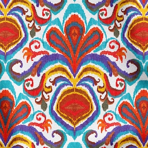 Colorful Ikat Pattern Upholstery Print Fabric, Ethnic Home Decor Fabric, Curtain Furniture Chair Sofa Upholstery Fabric by the Yard