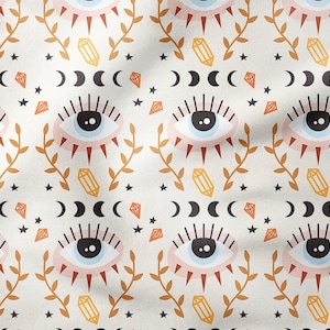 Mystic Eyes Pattern Upholstery Print Fabric, Boho Home Decor Fabric, Pillow, Curtain Furniture Chair Sofa Upholstery Fabric by the Yard