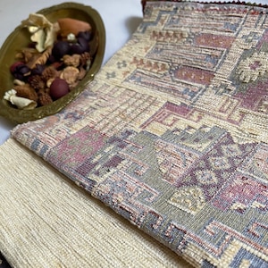 Tissu d&#39;ameublement ethnique chenille vert crème au mètre, décoration d&#39;intérieur bohème bohème, meubles, canapé, chaise Kilim turc
