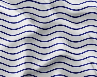 Tkanina obiciowa w faliste paski w kolorze granatowym: Ocean Home Decor, tkanina do nadruku na meblach cięta na wymiar