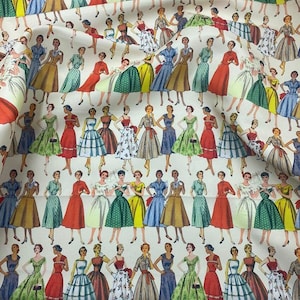 Tela con estampado vintage de mujer en color crema y negro para tapicería, decoración artística para el hogar, cortinas, muebles, sillas, sofás, cortada a medida.