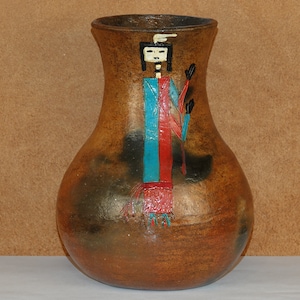 Navajo Pine pitched Vase with 2 YeiBiChi Painted on the sides,  Great Firing marks.  7.25&quot; tall